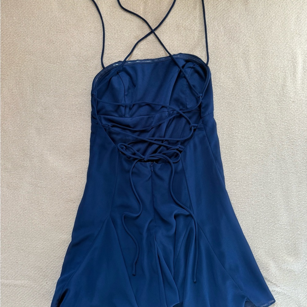 Lulu's Perfected Sweetness Dark Blue Pleated Tiered Mini Dress - Picture 4 of 5